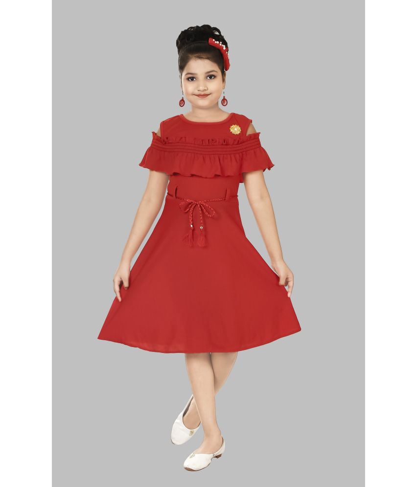     			STYLOKIDS Red Crepe Girls Fit And Flare Dress ( Pack of 1 )