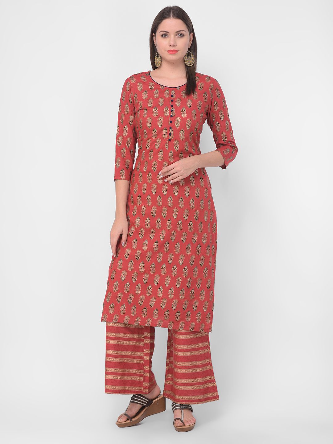     			aayusika Rayon Printed Kurti With Pants Women's Stitched Salwar Suit - Maroon ( Pack of 1 )
