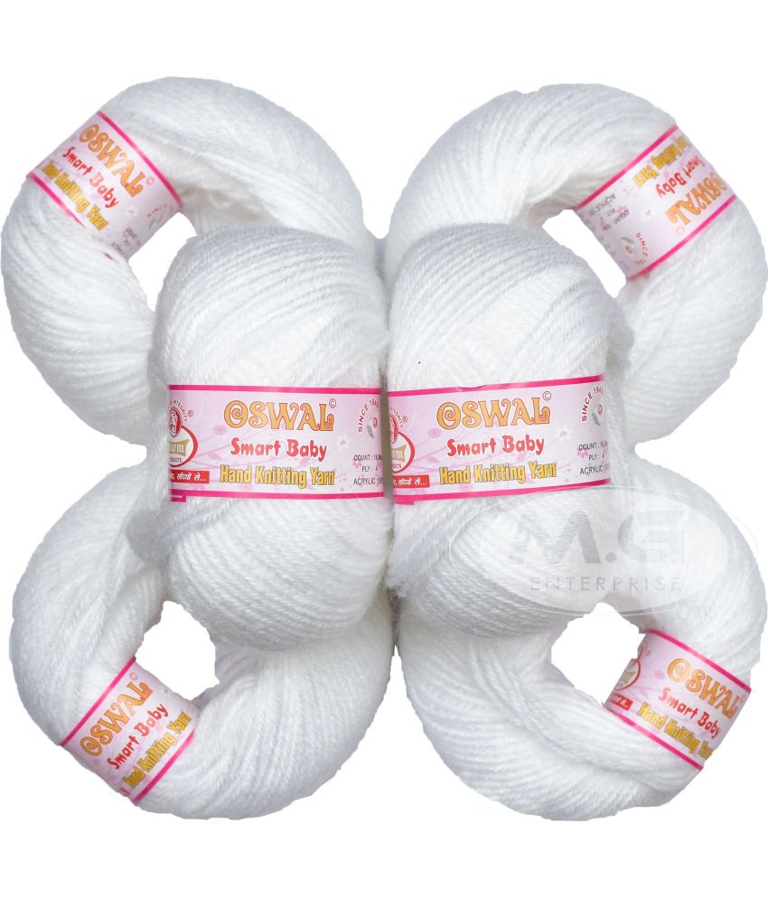     			100% Acrylic Wool white (12 pc) Smart Baby 4 ply Wool Ball Hand Knitting Wool/Art Craft Soft Fingering Crochet Hook Yarn, Needle Knitting Yarn Thread Dyed