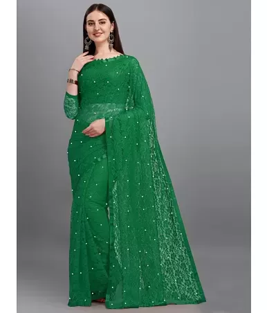 VANRAJ CREATION Net Self Design Saree With Blouse Piece - Green ( Pack of 1  ) Price in India - Buy VANRAJ CREATION Net Self Design Saree With Blouse  Piece - Green ( Pack of 1 ) Online at Snapdeal