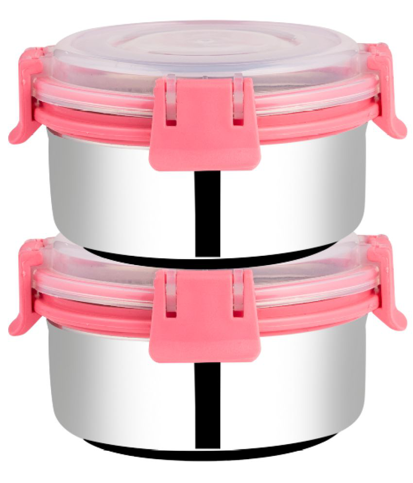     			BOWLMAN Smart Clip Lock Steel Pink Food Container ( Set of 2 )