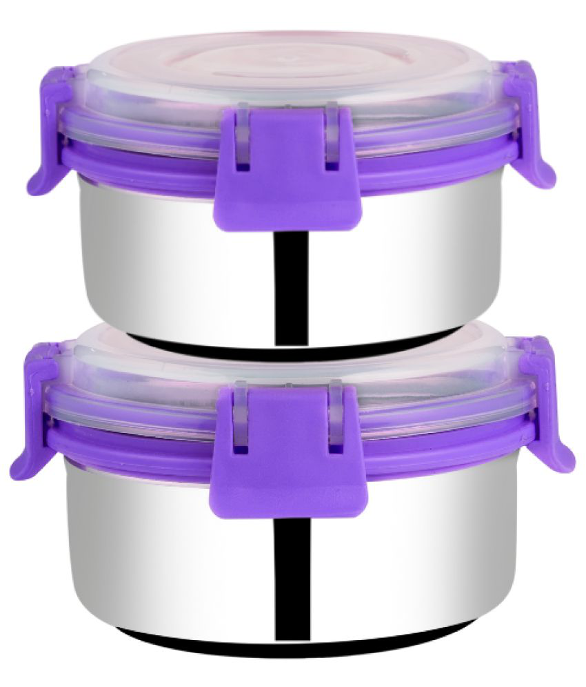     			BOWLMAN Smart Clip Lock Steel Purple Food Container ( Set of 2 )
