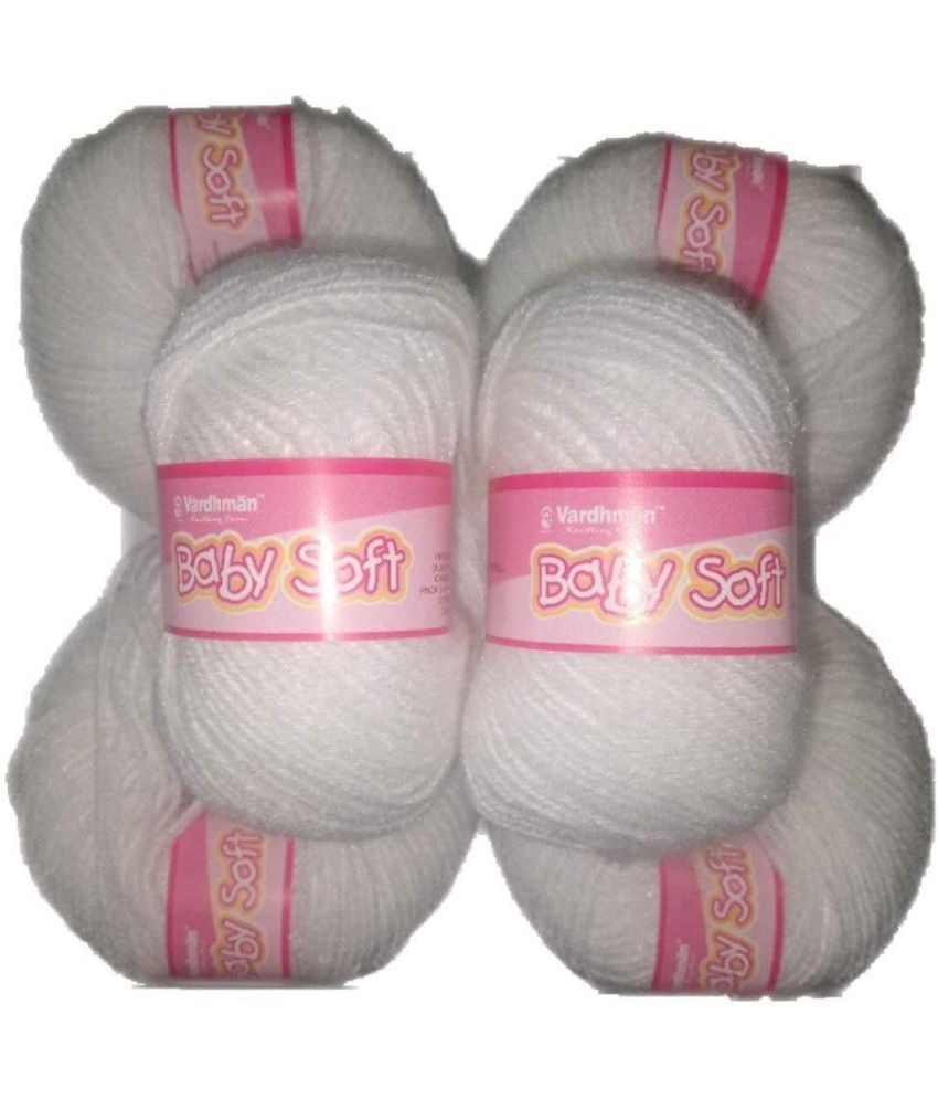     			Baby Soft Wool Hand Knitting Soft Fingering Crochet Hook White 6pcs (150gms)