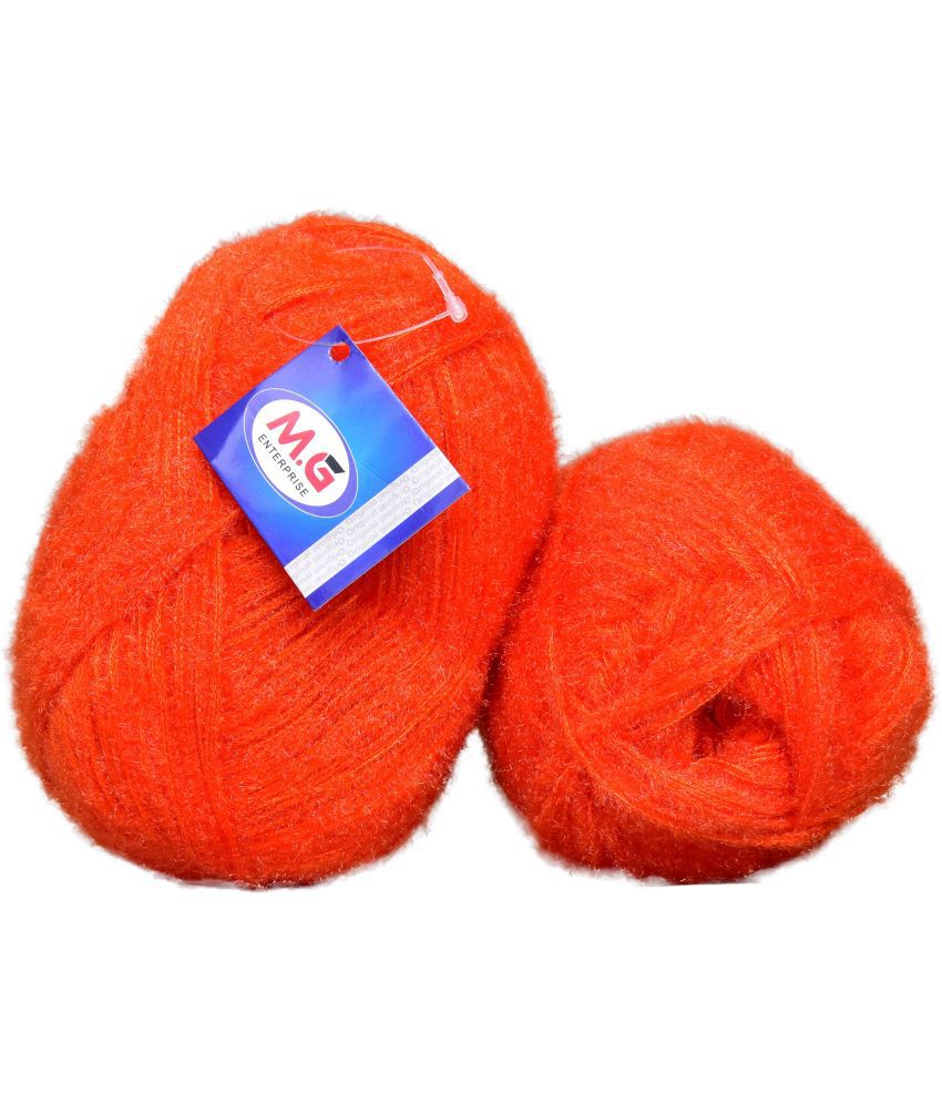    			Feather Orange (200 gm)  Wool Ball 100 gm each 200 gm total Hand knitting wool / Art Craft soft fingering crochet hook yarn, needle knitting yarn thread dyed