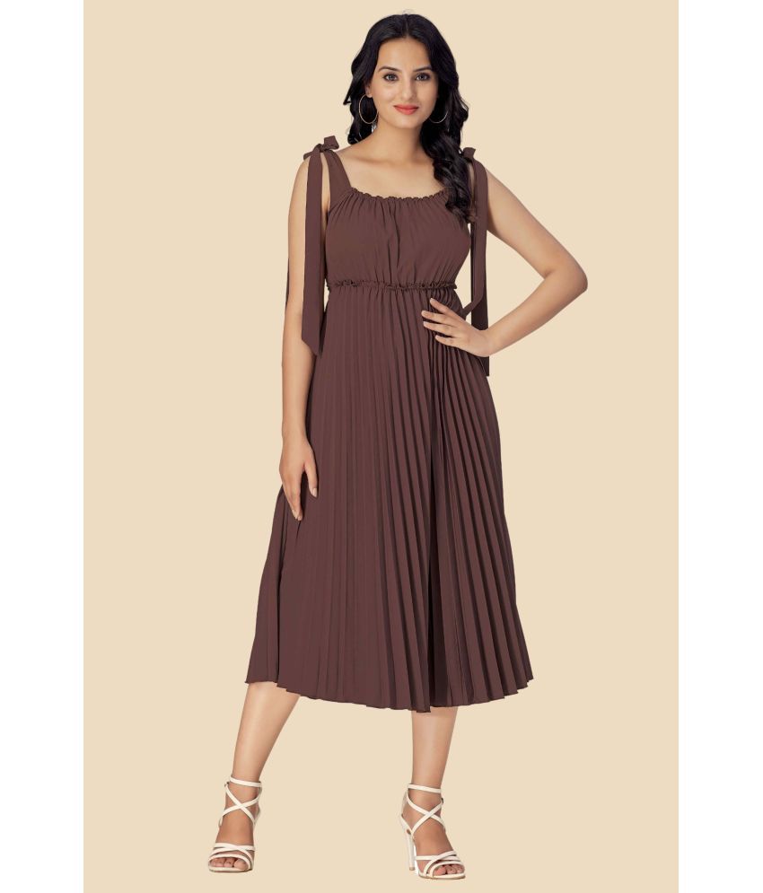     			Glomee Crepe Solid Midi Women's Fit & Flare Dress - Brown ( Pack of 1 )