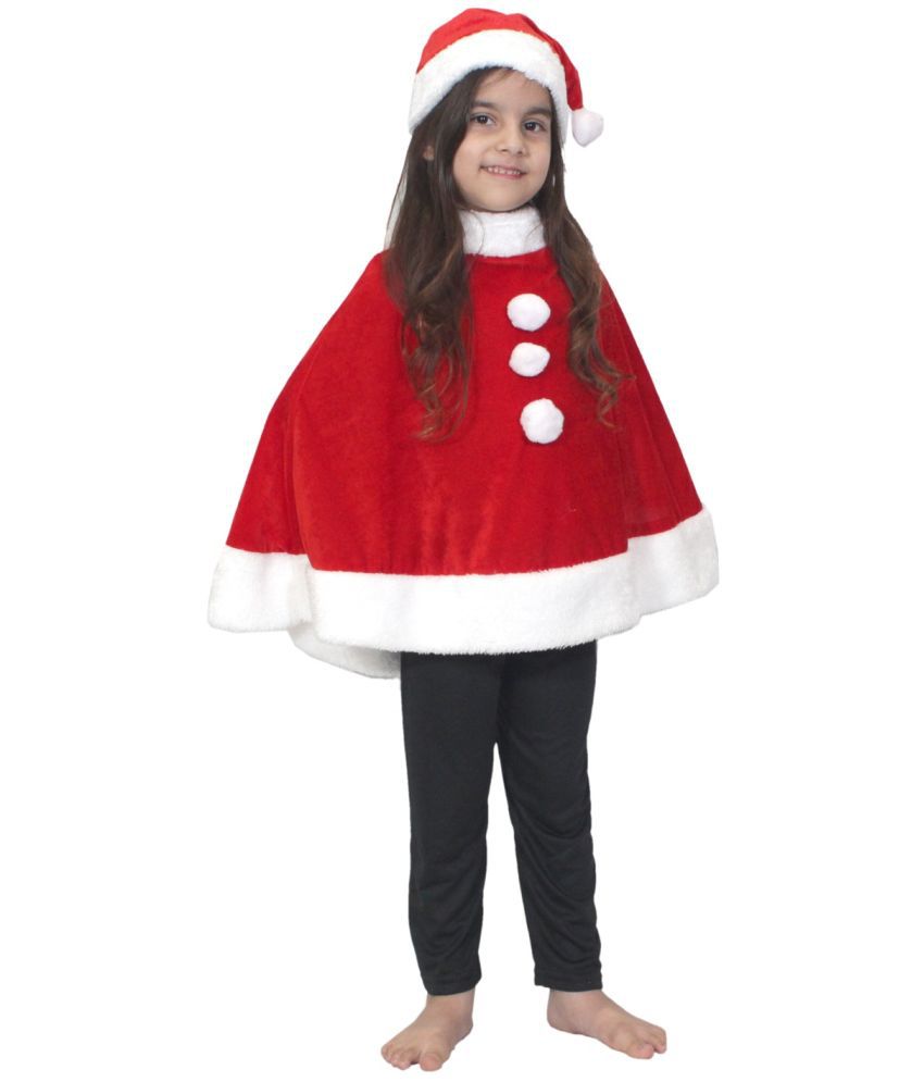     			Kaku Fancy Dresses Santa Cloak for Christmas in Velvet Fabric - Red & White 7-8 Years, For Boy & Girls