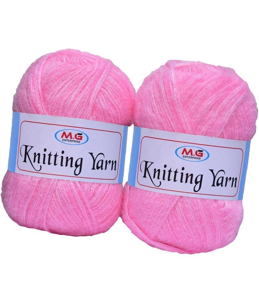     			Knitting Wool Yarn, Soft Fancy Feather Wool  Pink 400 gm- Art-HDG