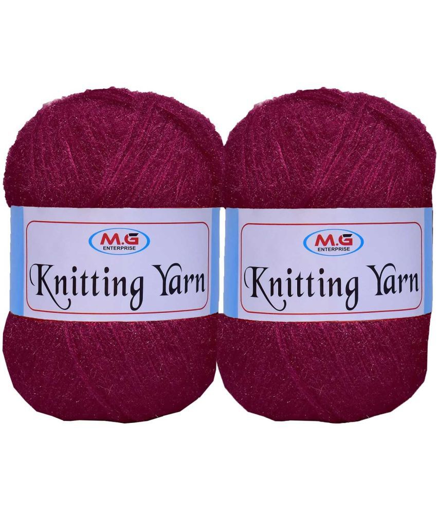     			Knitting Wool Yarn, Soft Fancy Feather Wool  Deep Rose 200 gm- Art-HFF
