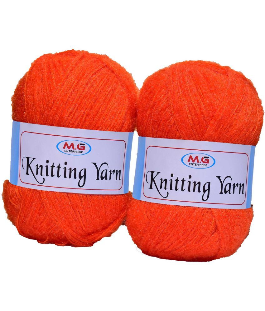     			Knitting Wool Yarn, Soft Fancy Feather Wool  Orange 400 gm- Art-HEH