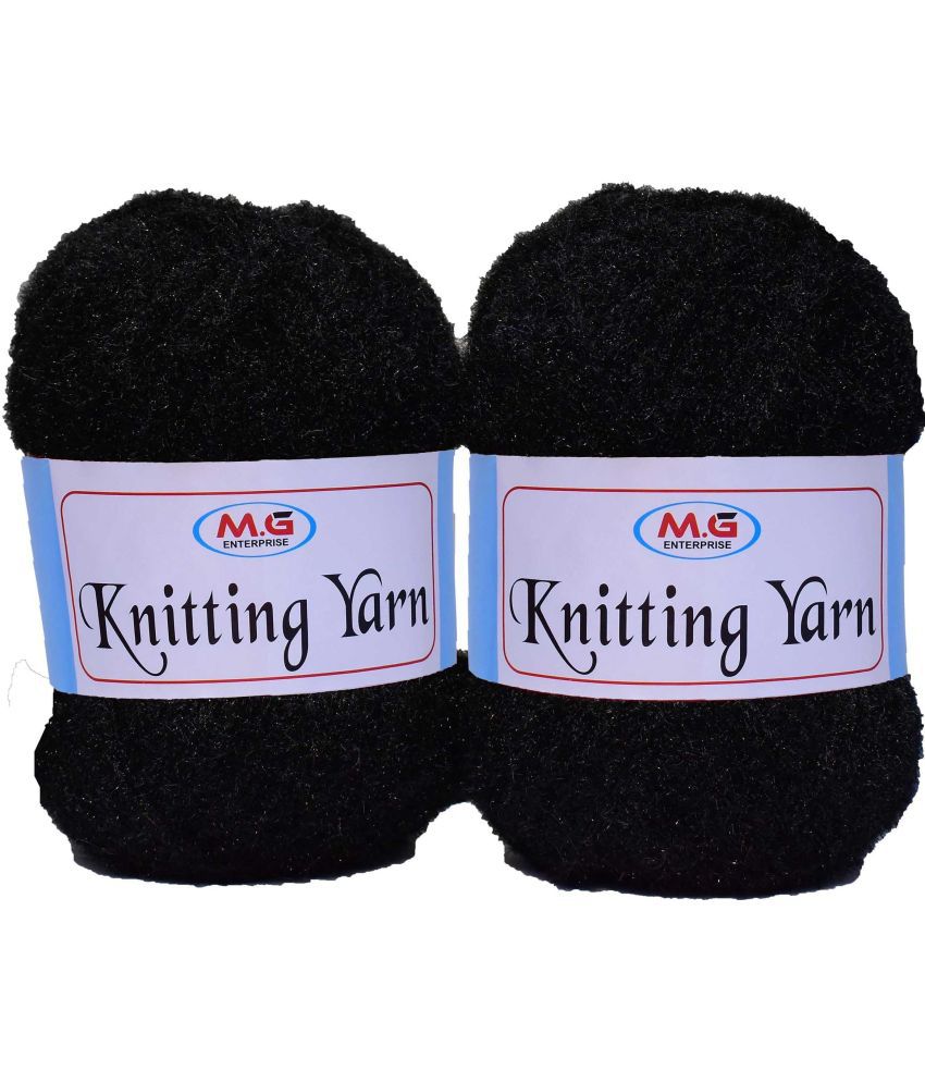     			Knitting Wool Yarn, Soft Fancy Feather Wool  Black 200 gm- Art-HEB