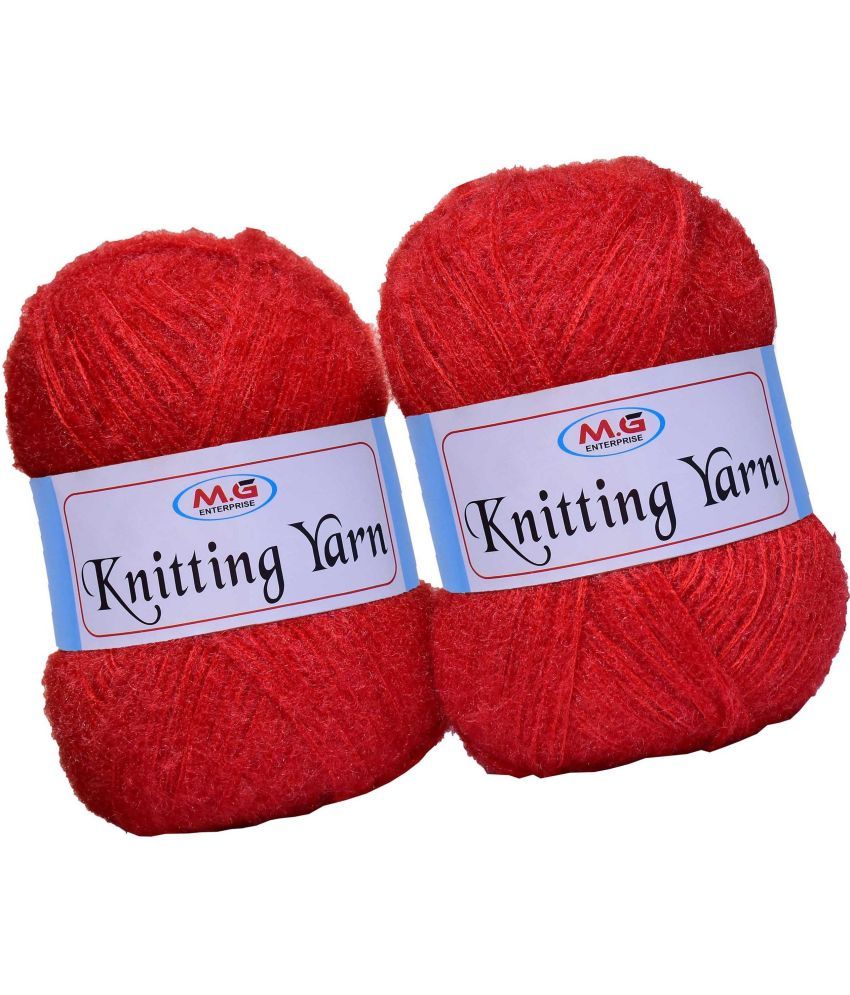     			Knitting Wool Yarn, Soft Fancy Feather Wool  Red 500 gm- Art-HDB