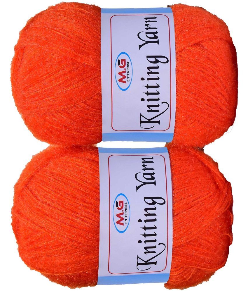     			Knitting Wool Yarn, Soft Fancy Feather Wool  Orange 300 gm- Art-HEH