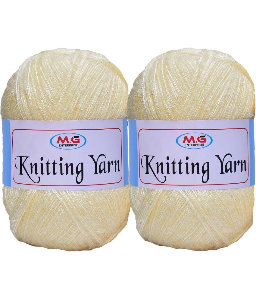     			Knitting Wool Yarn, Soft Fancy Feather Wool  Cream 200 gm- Art-HDD