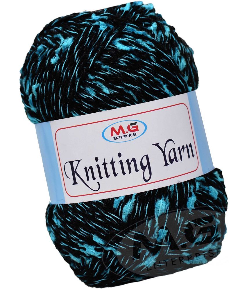     			Knitting Yarn Thick  Wool  Black Blue (neon) 500 gm Knitting Needles. Art-HIC