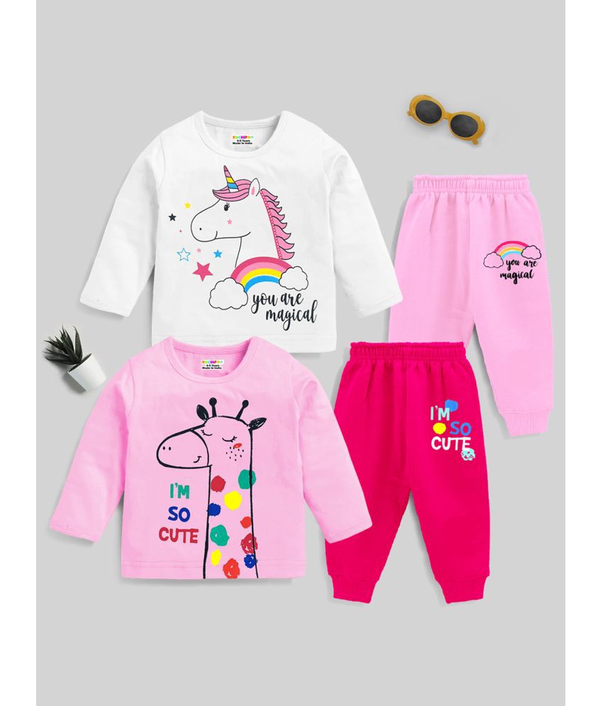     			Kuchipoo Multicolor Cotton Blend Baby Girl T-Shirt & Pyjama Set ( Pack of 2 )