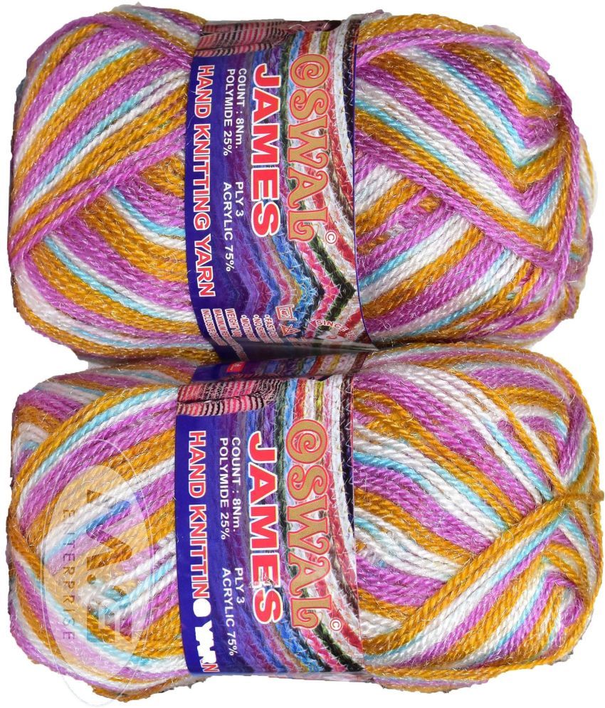     			Oswal James Knitting  Yarn Wool, Purple Mix Ball 200 gm  Best Used with Knitting Needles, Crochet Needles  Wool Yarn for Knitting. By Oswa V WB