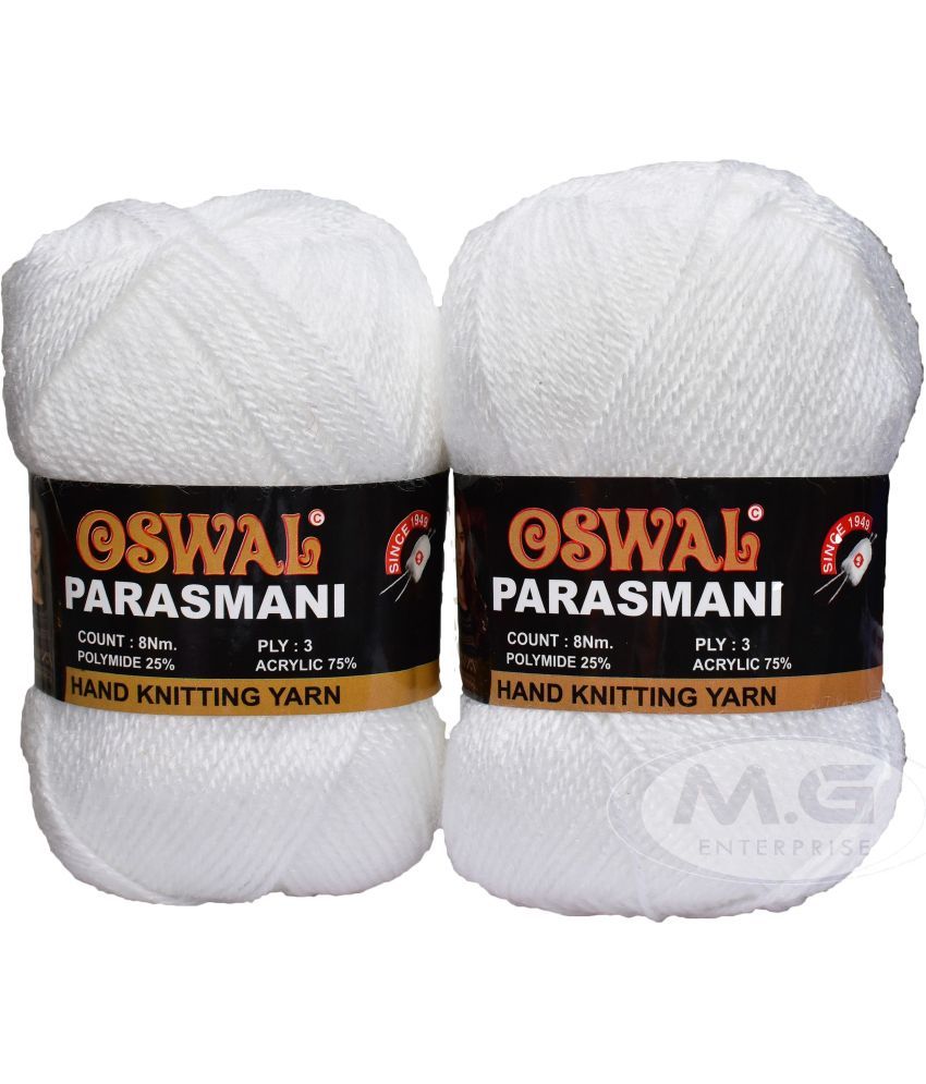     			Parasmani Knitting  Yarn Wool, White Ball 500 gm  Best Used with Knitting Needles, Crochet Needles  Wool Yarn for Knitting. By Oswa I JF