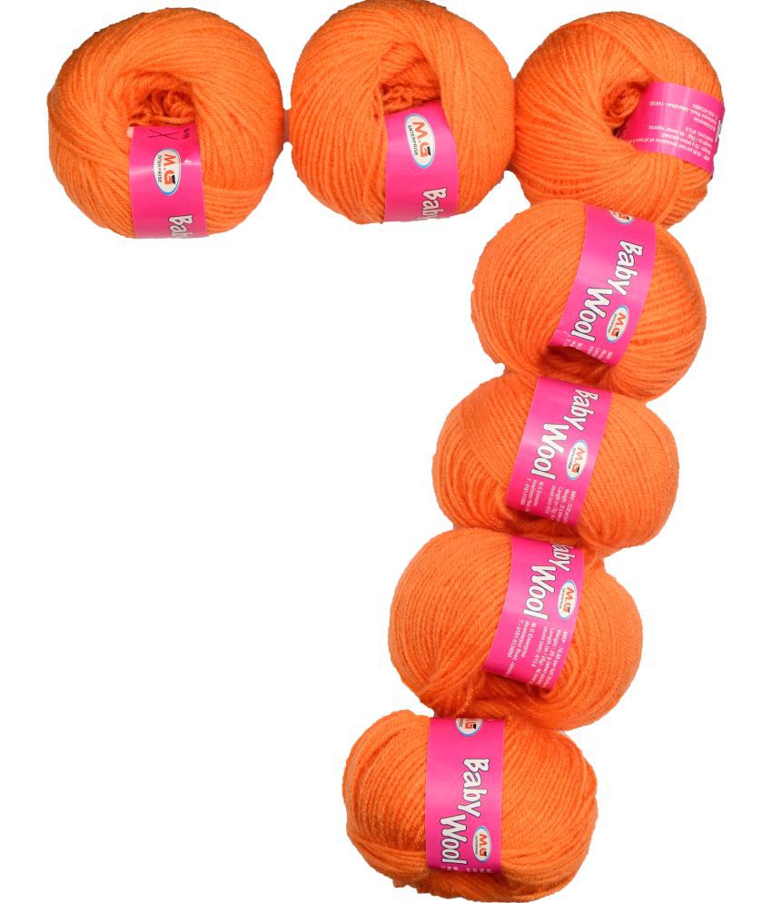     			Prime Baby Wool 100% Acrylic Yarn Orange 7 Pc 4 ply Ball Hand Knitting Wool