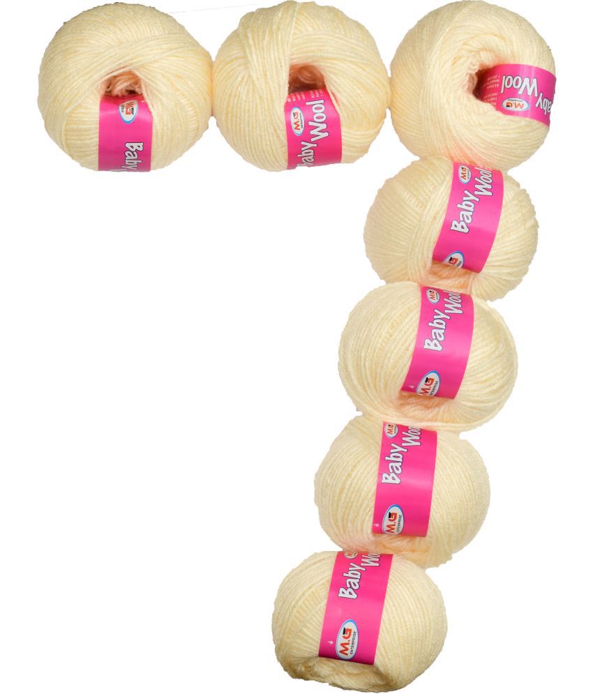     			Prime Baby Wool 100% Acrylic Yarn Cream 7 Pc 4 ply Ball Hand Knitting Wool