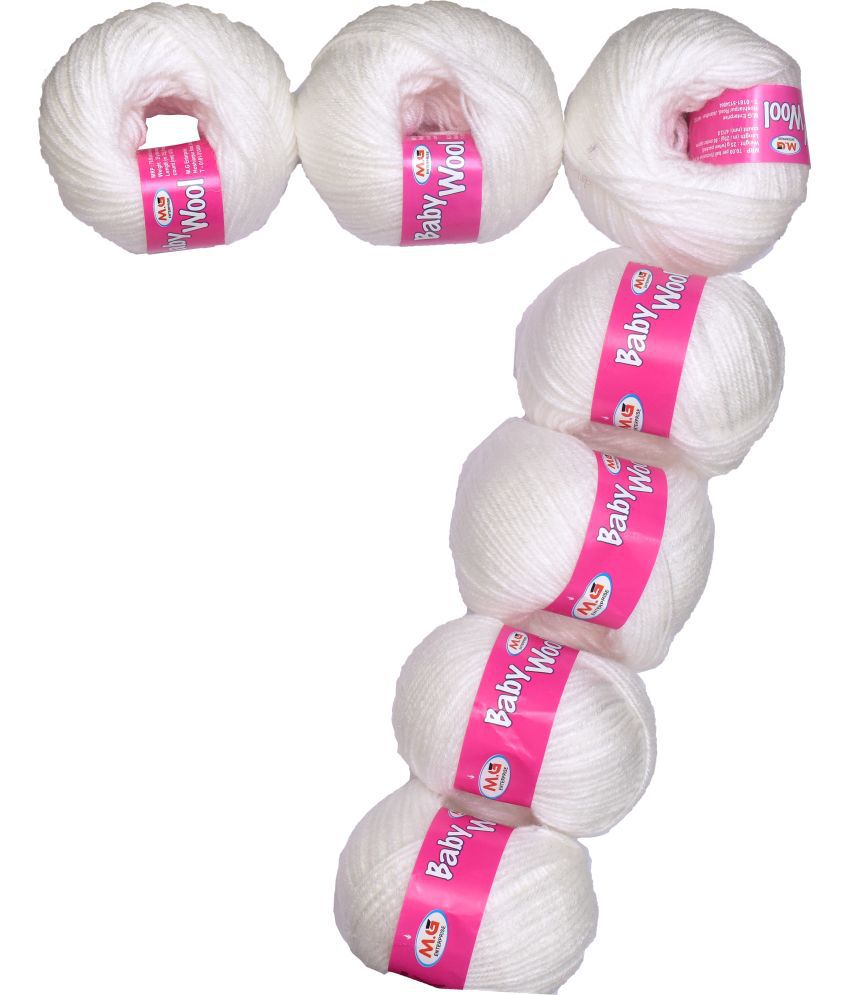     			Prime Baby Wool 100% Acrylic Yarn White 7 Pc 4 ply Ball Hand Knitting Wool
