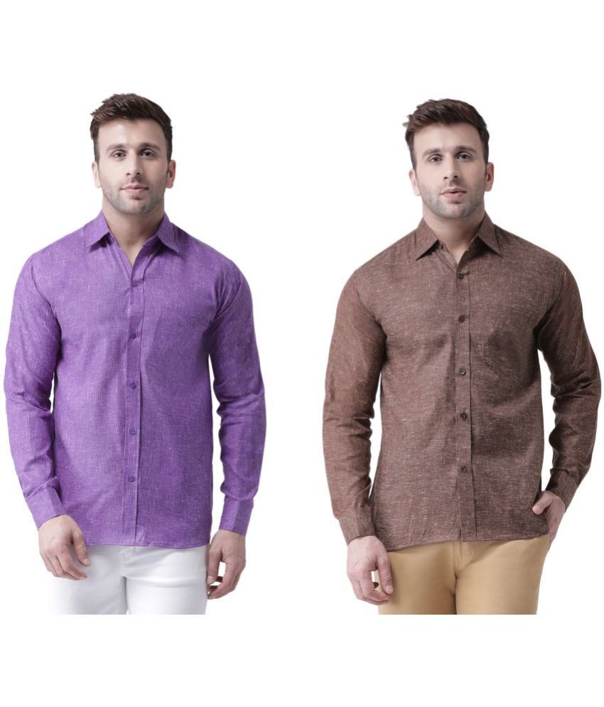     			RIAG 100% Cotton Regular Fit Self Design Full Sleeves Men's Casual Shirt - Brown ( Pack of 2 )