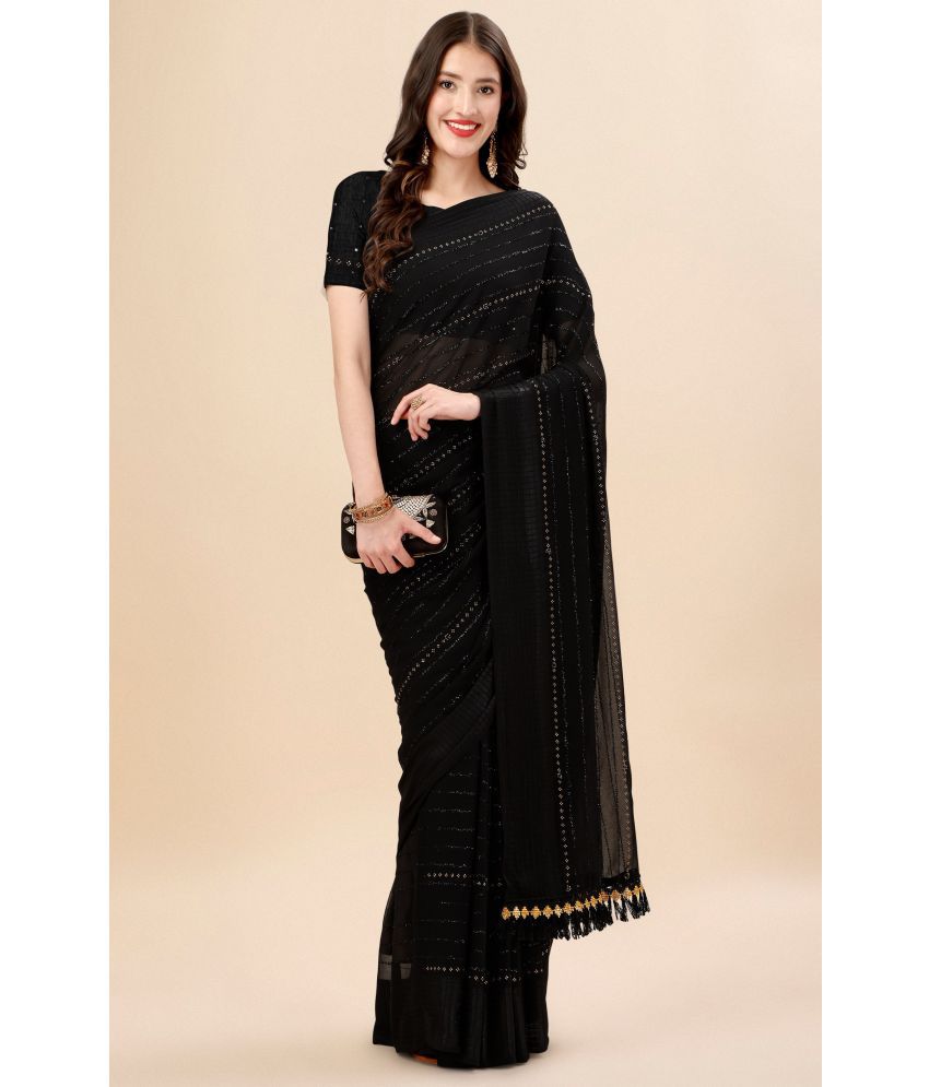     			Rekha Maniyar Fashions Brocade Embellished Saree With Blouse Piece - Black ( Pack of 1 )