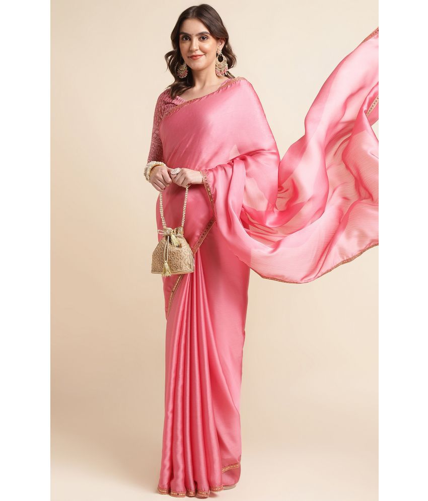     			Rekha Maniyar Fashions Chiffon Solid Saree With Blouse Piece - Pink ( Pack of 1 )