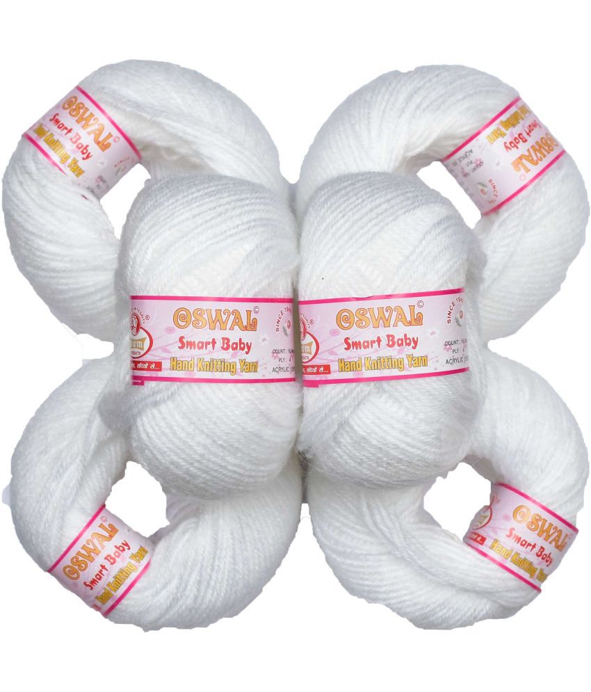     			Represents Oswal 100% Acrylic Wool White (6 pc) Baby Soft Yarn ART - HG