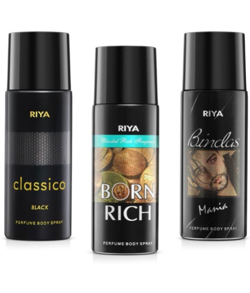     			Riya Classico & Born Rich & Bindas Mania Deodorant Spray & Perfume For Men 450 ( Pack of 3 )