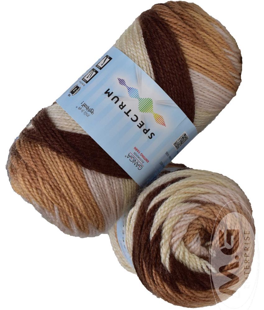     			Spectrum Mustard Brown Mix (500 gm)  Wool Ball Hand knitting wool / Art Craft soft fingering crochet hook yarn, needle knitting , With Needle.- H IF