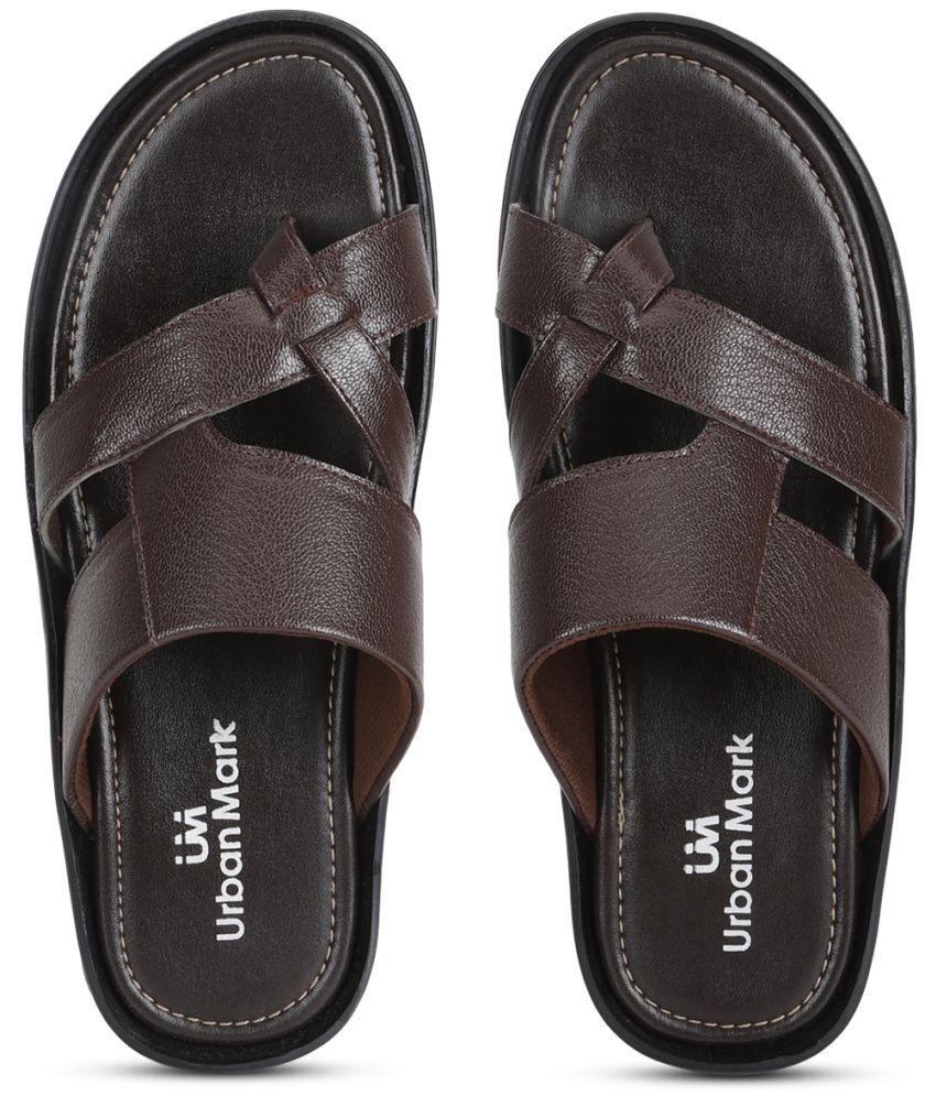     			UrbanMark Brown Men's Thong Flip Flop