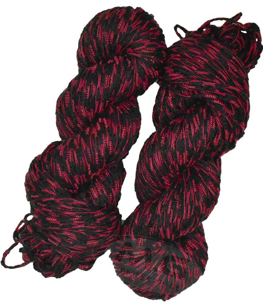     			VARDHMAN Fantasy  Black Red 300 gms Wool Hank Hand knitting wool -JB Art-ADBD