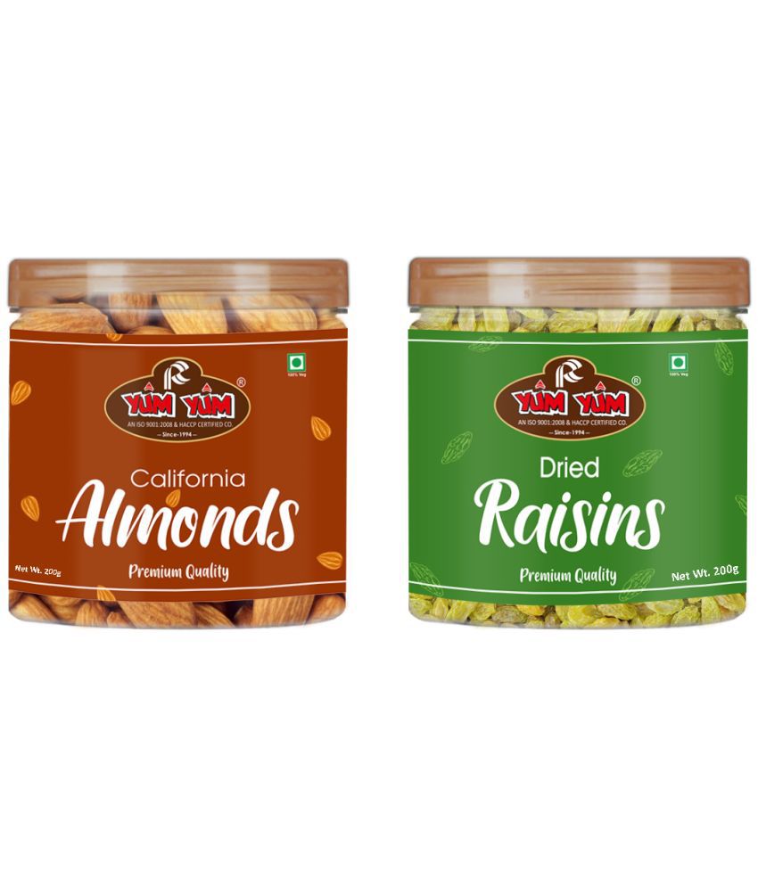     			YUM YUM Premium Dry Fruits Combo Pack 400g ( Almonds & Raisins ) 200 g Jar Each
