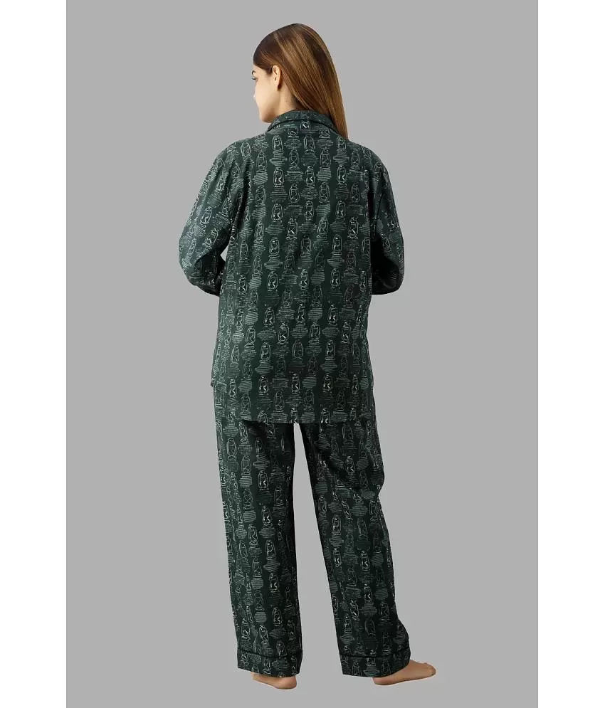 POOPII Green Cotton Women's Nightwear Nightsuit Sets ( Pack of 1