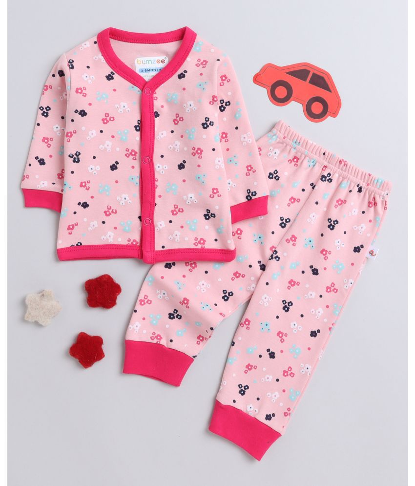     			BUMZEE Pink Cotton Baby Girl T-Shirt & Pyjama Set ( Pack of 1 )