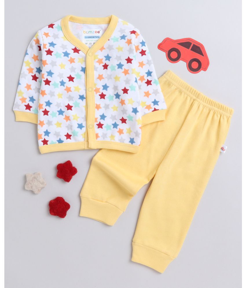     			BUMZEE White & Yellow Cotton Baby Girl T-Shirt & Pyjama Set ( Pack of 1 )