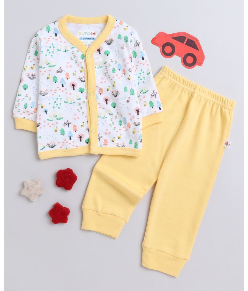     			BUMZEE Yellow & White Cotton Baby Girl T-Shirt & Pyjama Set ( Pack of 1 )