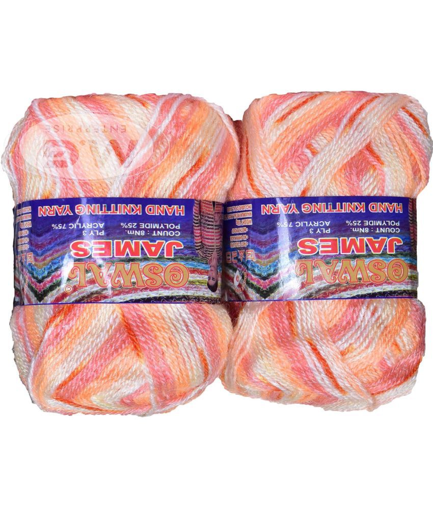     			James Knitting  Yarn Wool, Peach Mix Ball 300 gm  Best Used with Knitting Needles, Crochet Needles  Wool Yarn for Knitting