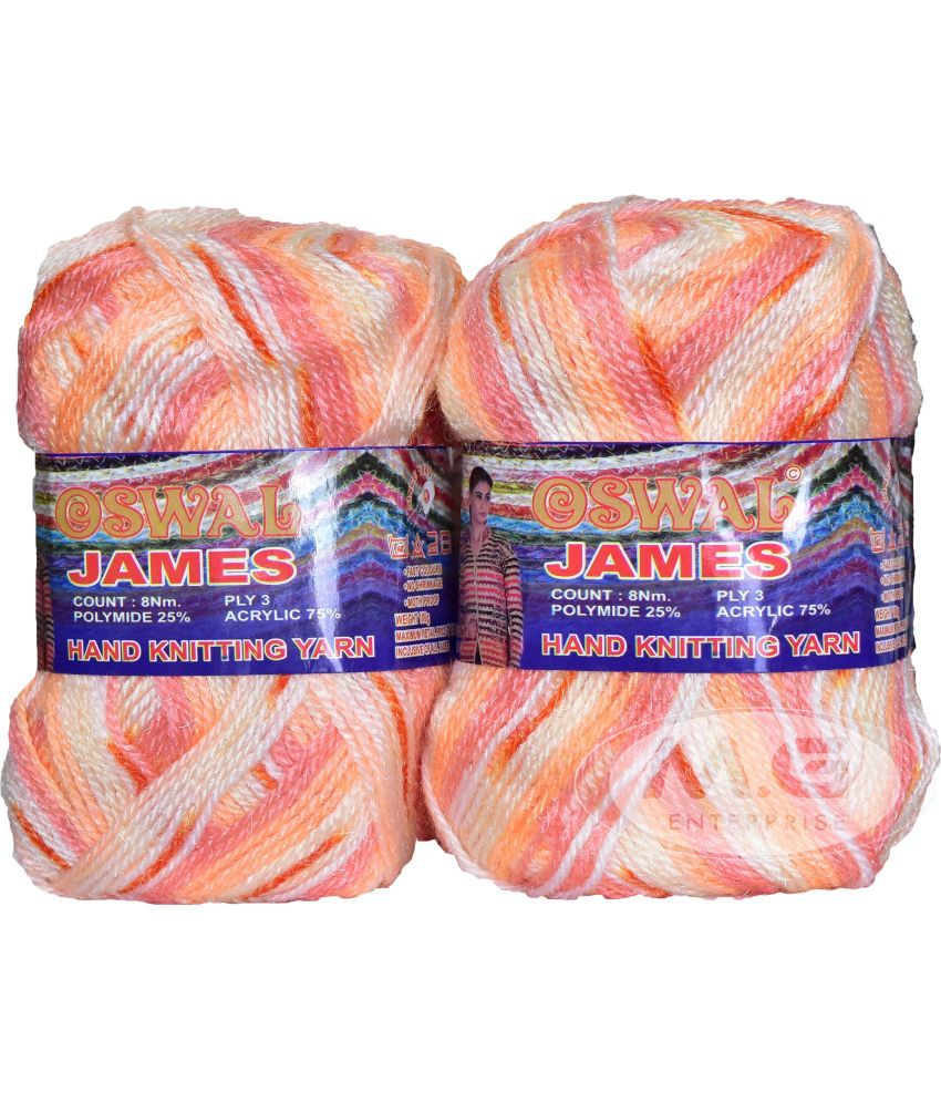     			James Knitting  Yarn Wool, Peach Mix Ball 600 gm  Best Used with Knitting Needles, Crochet Needles  Wool Yarn for Knitting