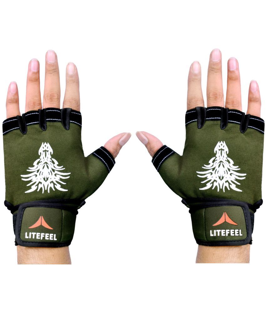     			LITE FEEL Classic Olive Unisex Polyester Gym Gloves For Advanced Fitness Training and Workout With Half-Finger Length