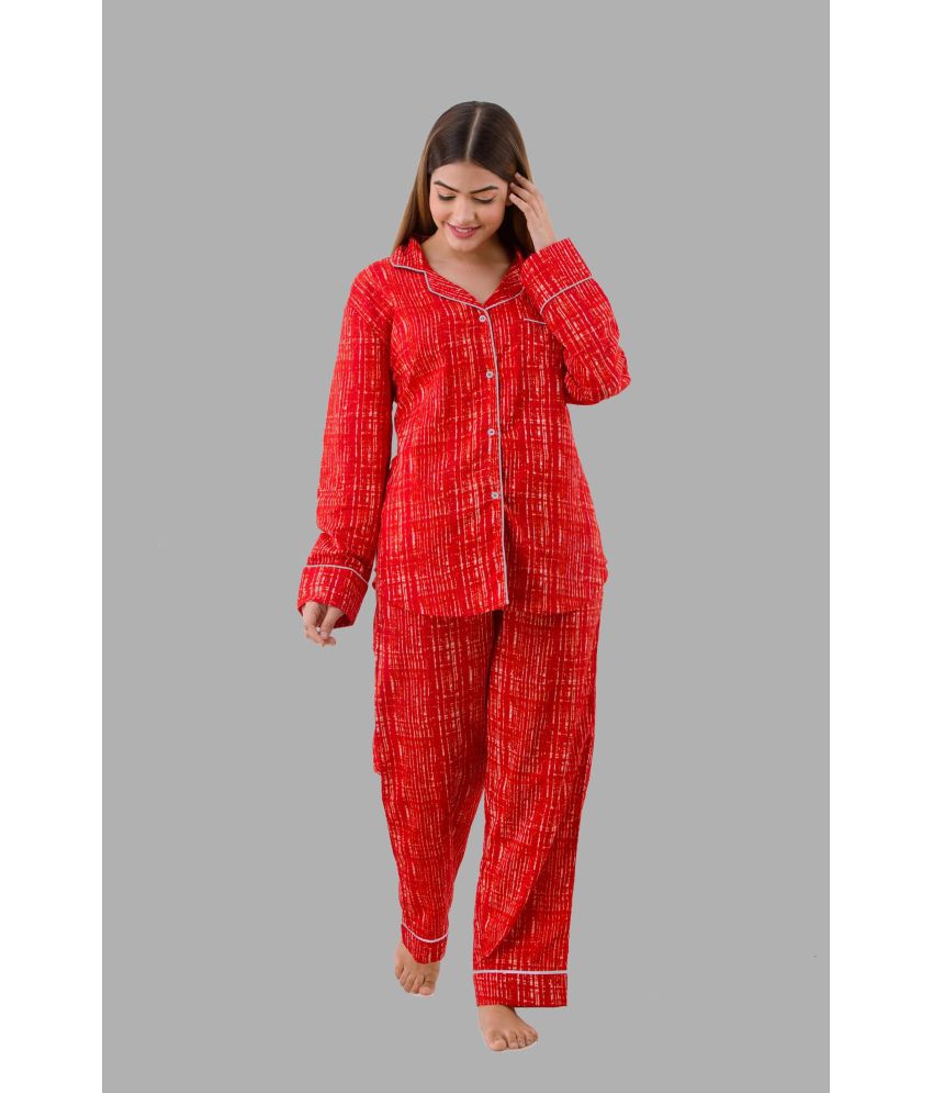     			POOPII Red Cotton Women's Nightwear Nightsuit Sets ( Pack of 1 )