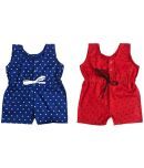 The Creators Red & Blue Cotton Rompers For Unisex ( Pack of 2 )