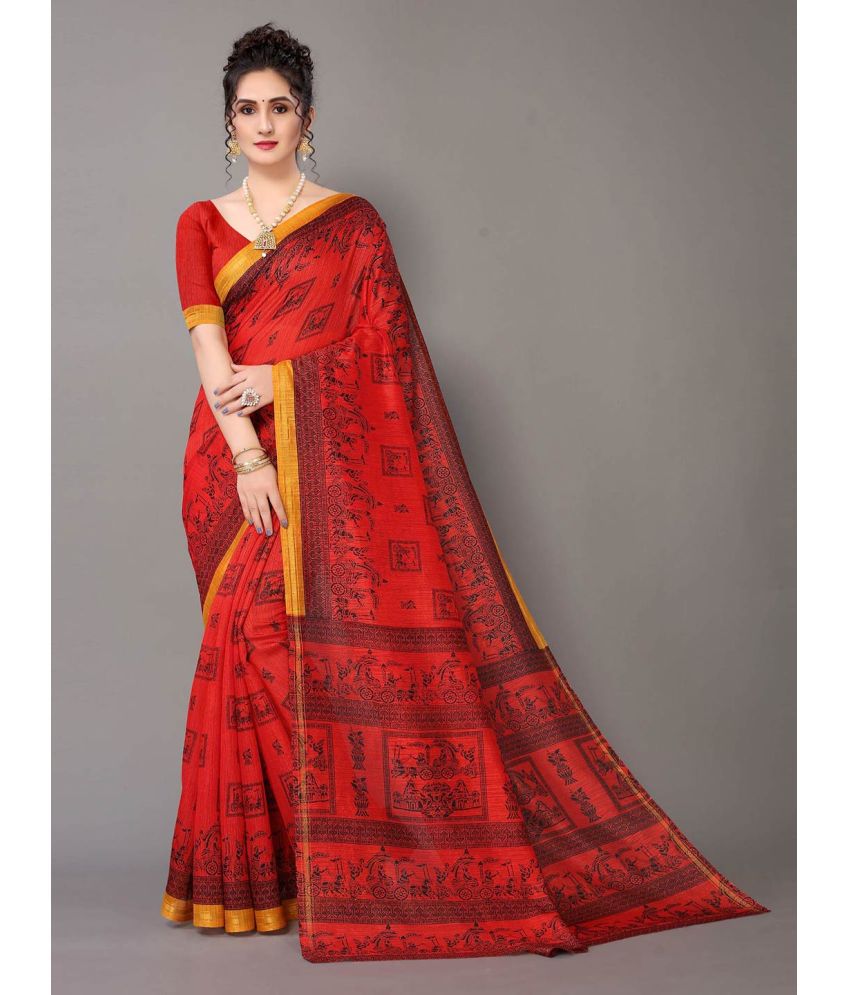     			Aarrah Art Silk Printed Saree With Blouse Piece - Red ( Pack of 1 )