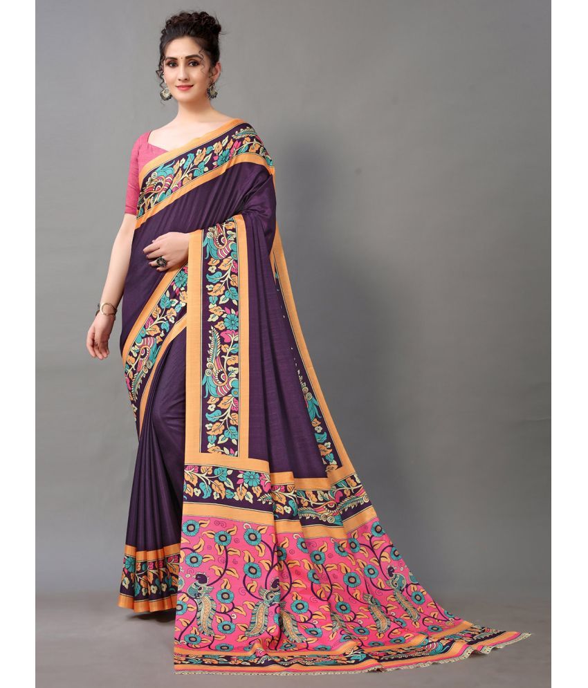     			Aarrah Brasso Printed Saree With Blouse Piece - Purple ( Pack of 1 )