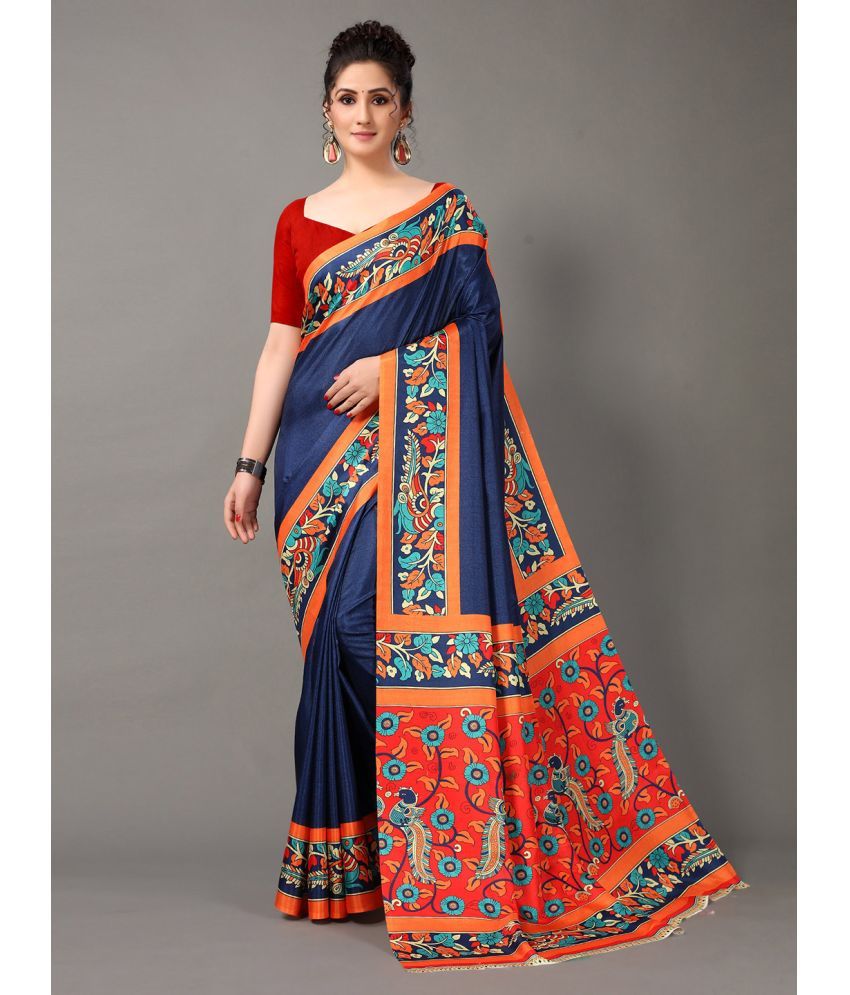     			Aarrah Brasso Printed Saree With Blouse Piece - Navy Blue ( Pack of 1 )