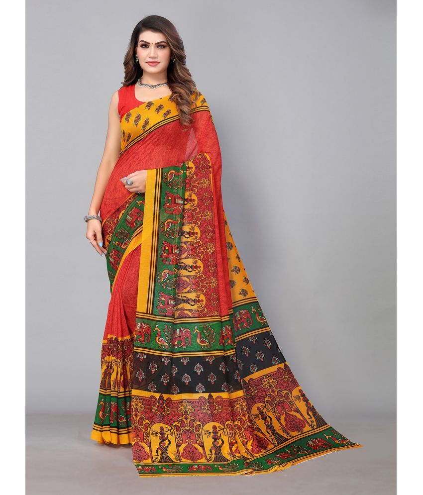     			Aarrah Brasso Printed Saree With Blouse Piece - Red ( Pack of 1 )