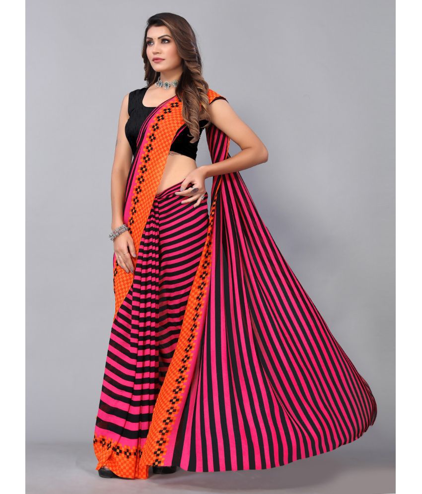    			Aarrah Georgette Striped Saree With Blouse Piece - Pink ( Pack of 1 )