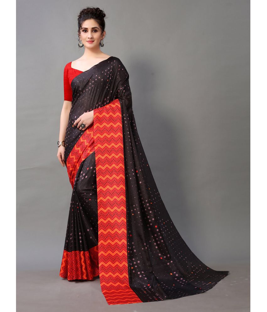     			Aarrah Silk Blend Printed Saree With Blouse Piece - Black ( Pack of 1 )