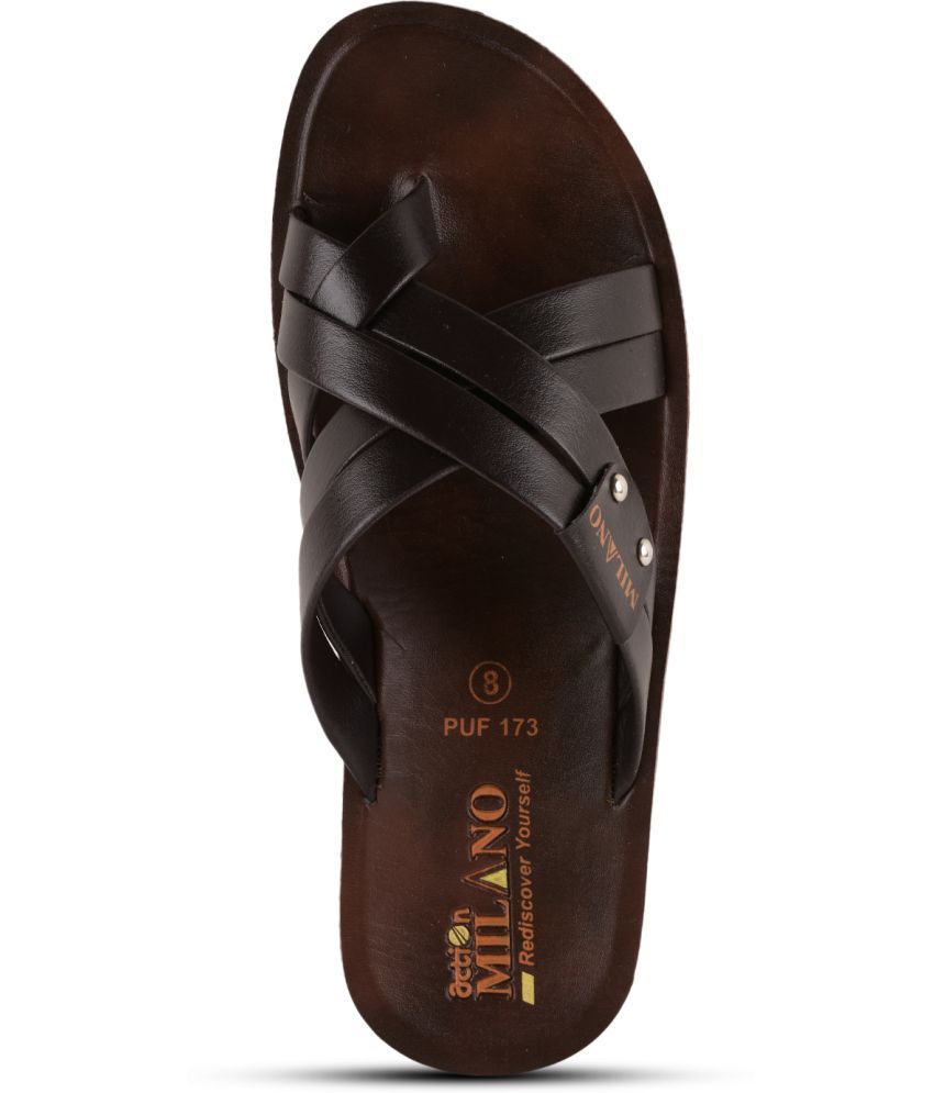     			Action Brown Men's Leather Slipper