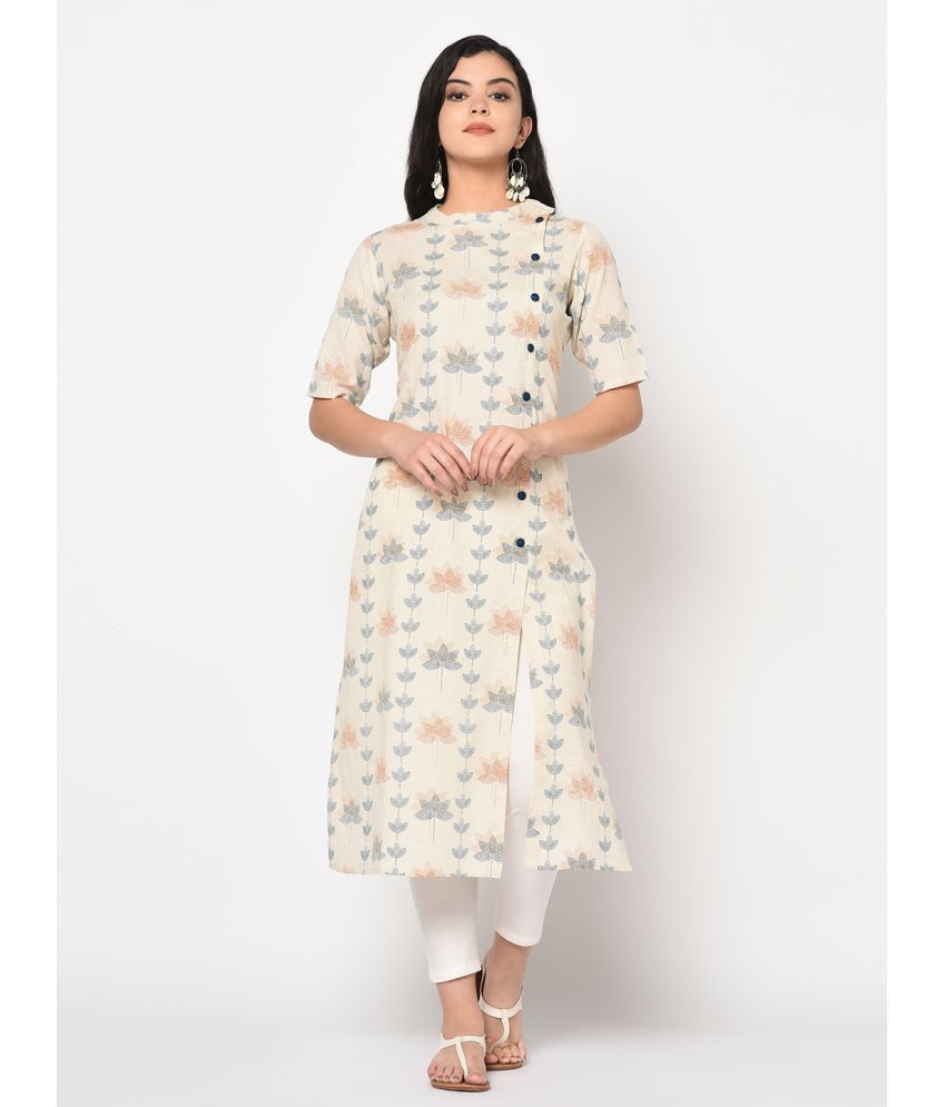     			Antaran Cotton Printed Front Slit Women's Kurti - Off White ( Pack of 1 )